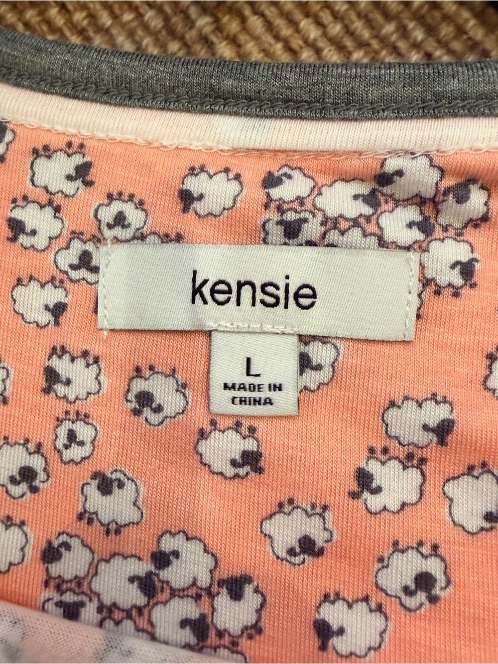 NWT KENSIE KNEE LENGTH PEACH/PINK LOUNGE/SLEEPWEAR SMALL LAMB PRINT SZ LARGE - Picture 3 of 8